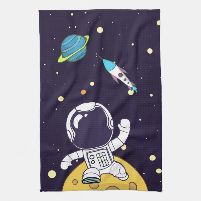 Spaceman Astronaut Exploring Outer Space Kitchen Towel (Vertical)