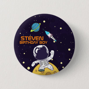 Spaceman Astronaut Floats in Outer Space Birthday 2 Inch Round Button