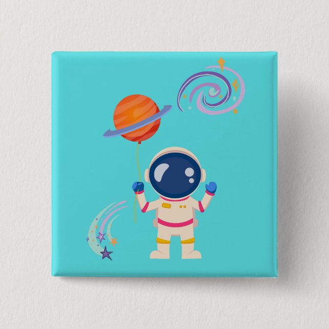 Spaceman cartoon adventures. 2 inch square button (Front)