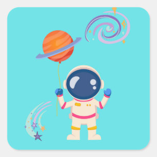 Spaceman cartoon adventures. square sticker