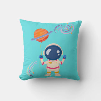 Spaceman cartoon adventures. throw pillow