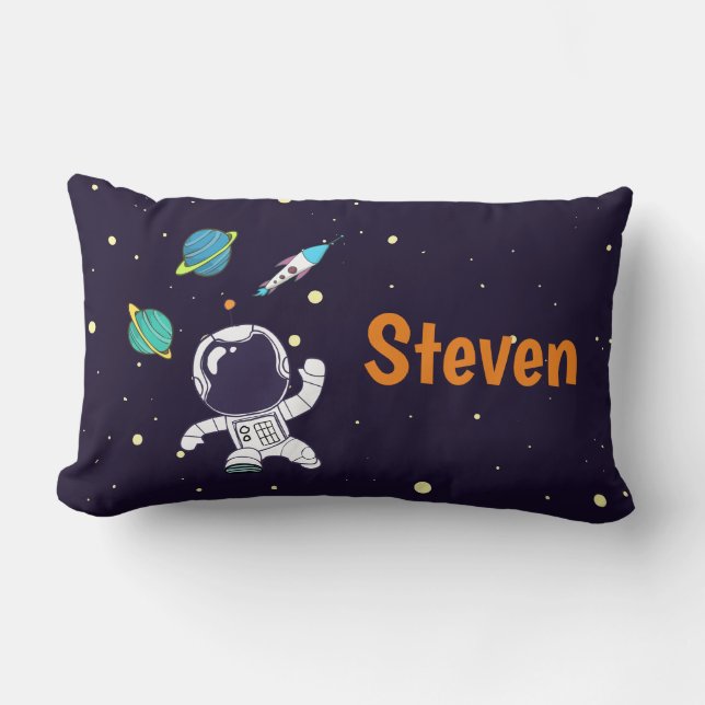 Spaceman Exploring Outer Space Lumbar Pillow (Front)