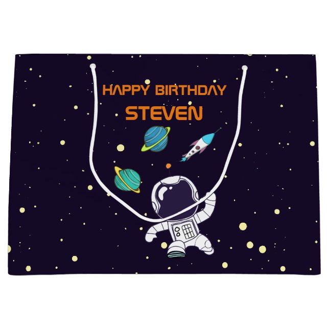 Spaceman Floating in Outer Space Birthday Large Gift Bag (Front)