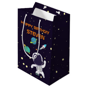 Spaceman Floating in Outer Space Birthday Medium Gift Bag