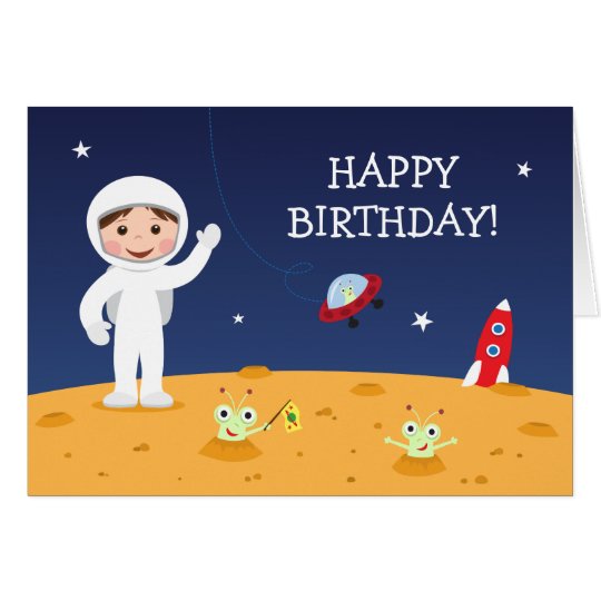 Spaceman on Mars Happy birthday greeting card