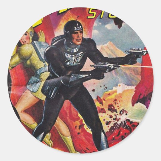 Spaceman with Two Rayguns Classic Round Sticker