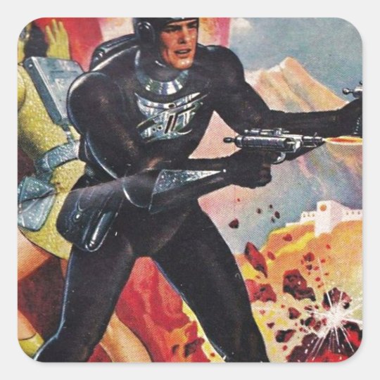 Spaceman with Two Rayguns Square Sticker