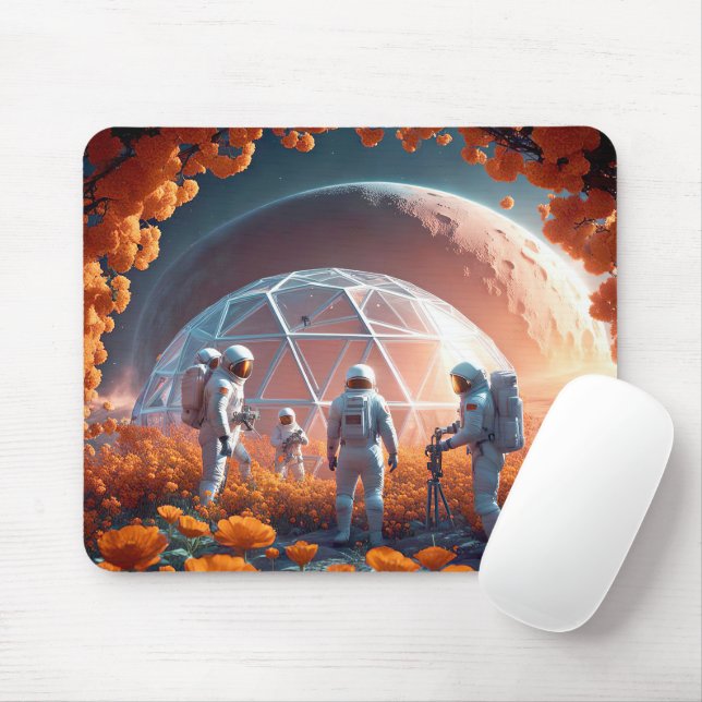 Spacemen Gardening On The Moon Mouse Pad (With Mouse)