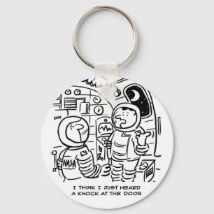 Spacemen in a Spaceship Cartoon. Funny Cartoon Keychain