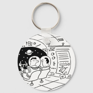 Spacemen in Spaceship having Mail Delivered. Funny Keychain