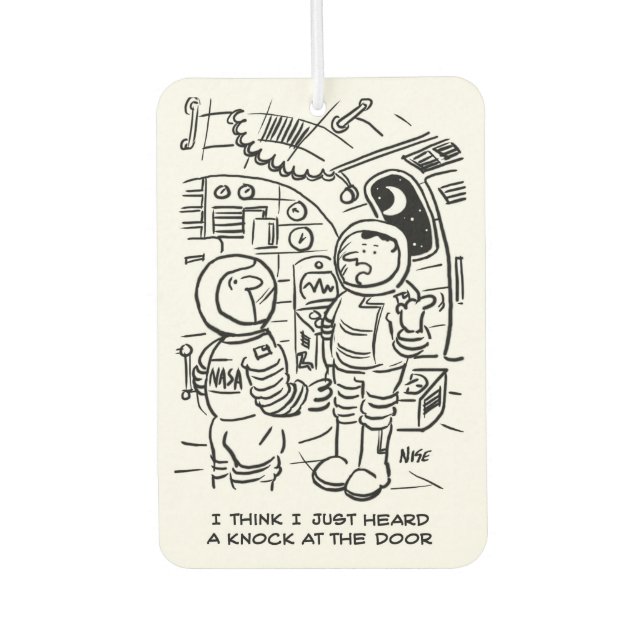 Spacemen in Spaceship Hear Knocking Air Freshener (Front)