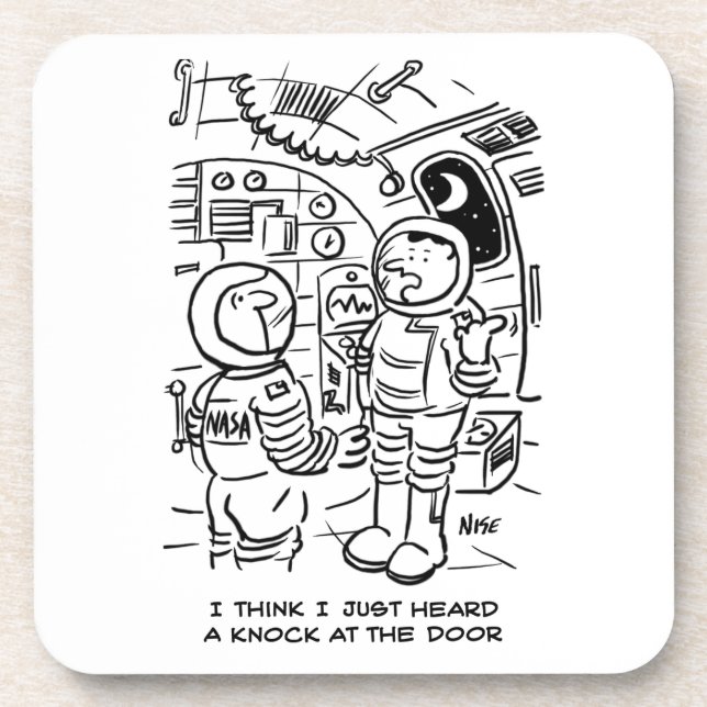 Spacemen on Spaceship Hear Knock at Door Coaster (Front)