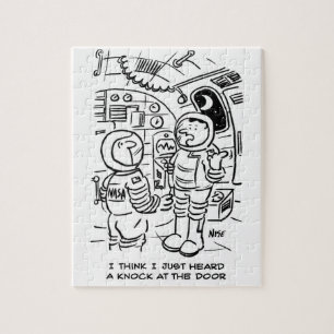 Spacemen on Spaceship Hear Knock at Door Jigsaw Puzzle