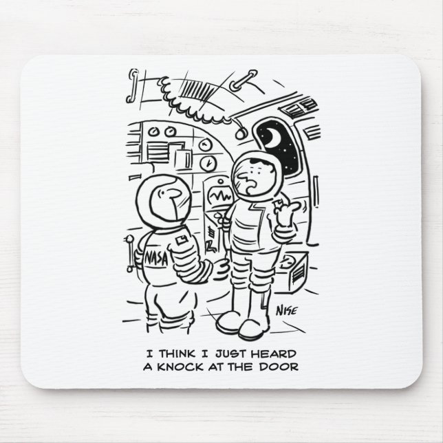 Spacemen on Spaceship Hear Knock at Door Mouse Pad (Front)