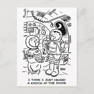 Spacemen on Spaceship Hear Knock at Door Postcard