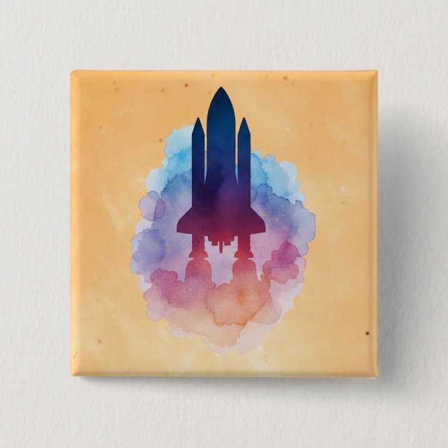 Spaceship 2 Inch Square Button (Front)
