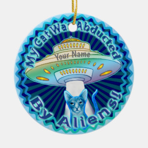 Spaceship Alien Cat Abduction custom ornament