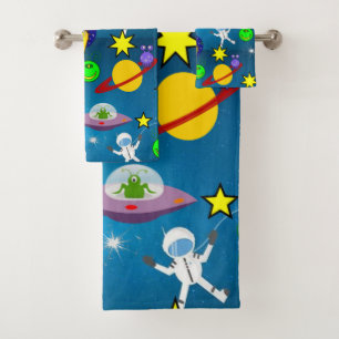 Spaceship Aliens Astronauts  Bathroom Towel Sets