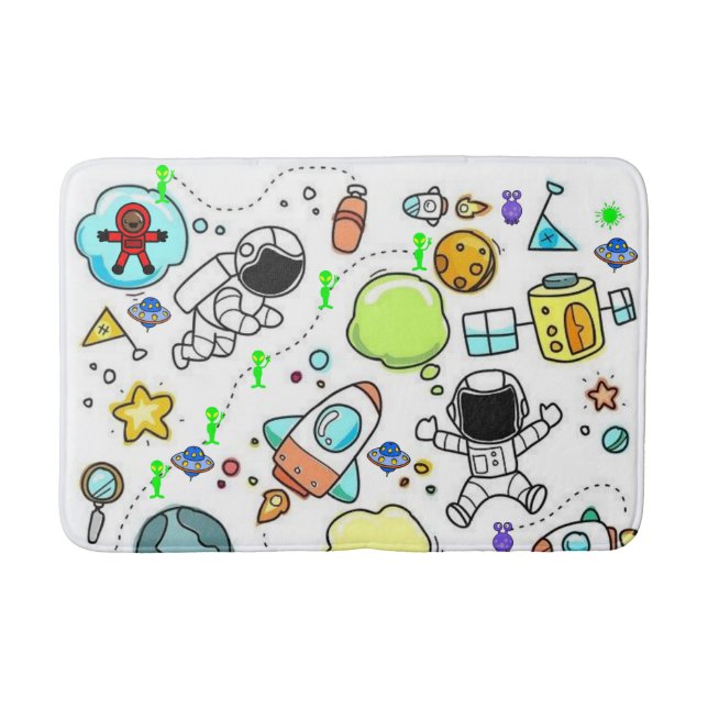 Spaceship Astronauts Aliens  Bathroom Bath Mat (Front)