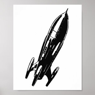 Spaceship drawing, vintage illustration. poster