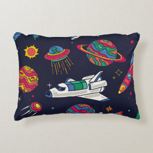 Spaceship in Galaxy seamless pattern. Background w Accent Pillow