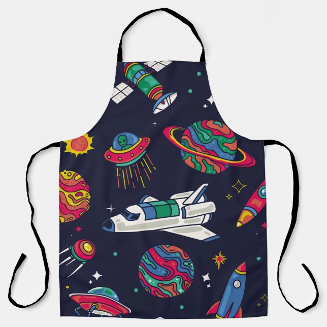 Spaceship in Galaxy seamless pattern. Background w Apron (Front)