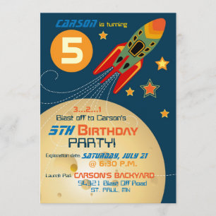 Spaceship, Planets, and Stars Birthday Invitation