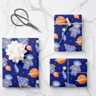 Spaceship & Planets Boys Birthday Astronaut Wrapping Paper Sheet