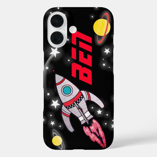Spaceship rocket black and red kids Case-Mate iPhone case (Back)