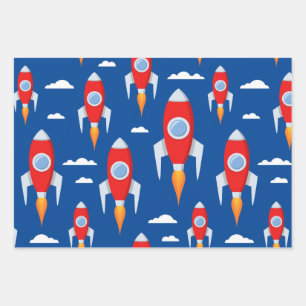 Spaceship Rocket Fun Wrapping Paper Sheet