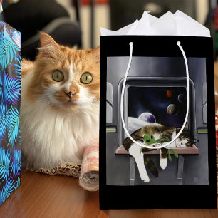 Spaceship Tabby Cat Green Alien Stuffie Sci-Fi Medium Gift Bag