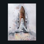 Spaceship Takeoff To Outer Space Watercolor Postcard<br><div class="desc">A watercolor of a spaceship taking off to space</div>