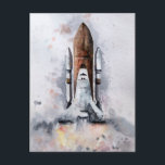 Spaceship Takeoff To Outer Space Watercolor Postcard<br><div class="desc">A watercolor of a spaceship taking off to space</div>