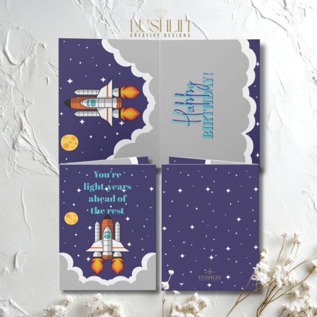 Spaceship Taking Off Happy Birthday Card (Creator Uploaded)
