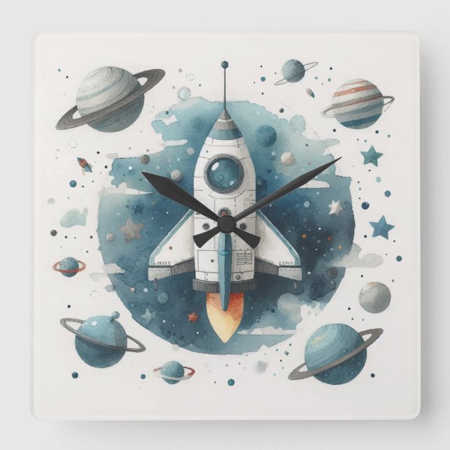 spaceship toy square wall clock (Front)