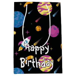 Spaceship Travelling Galaxy Pattern Medium Gift Bag
