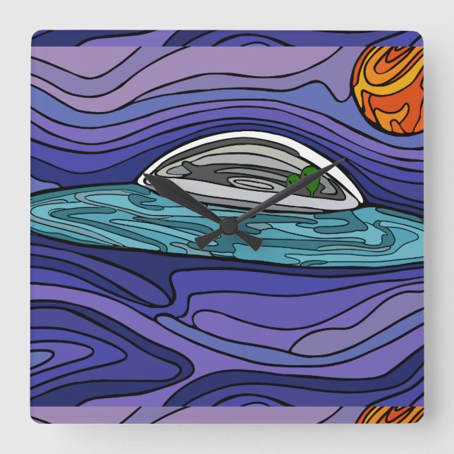 Spaceship UFO Alien UAP paranormal Square Wall Clock (Front)