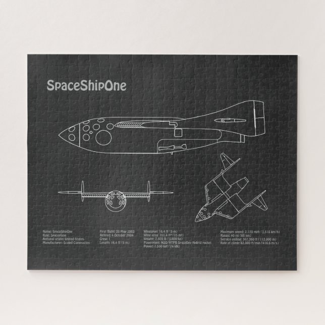 SpaceShipOne - Airplane Blueprint Drawing Plans PD Jigsaw Puzzle (Horizontal)