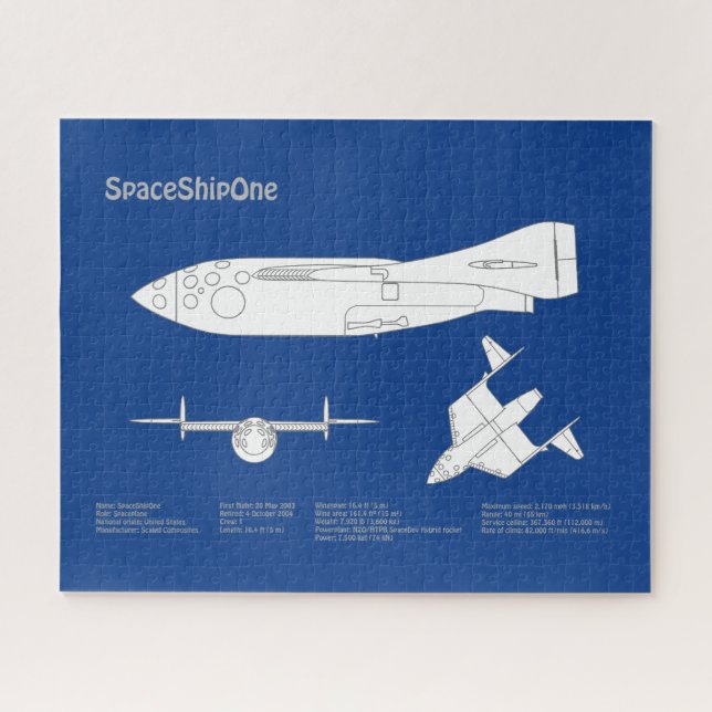 SpaceShipOne - Airplane Blueprint Plans ABD Jigsaw Puzzle (Horizontal)