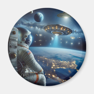 Spaceships and an Astronaut in Outer Space Magnet