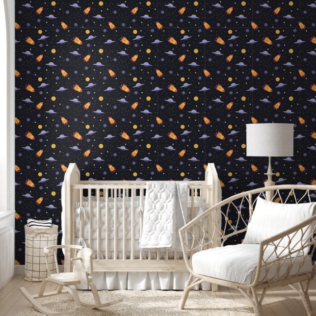 Spaceships and Ufo's Nursery Wallpaper (Kids)