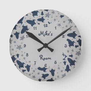 Spaceships Personalized Boy's Bedroom Round Clock