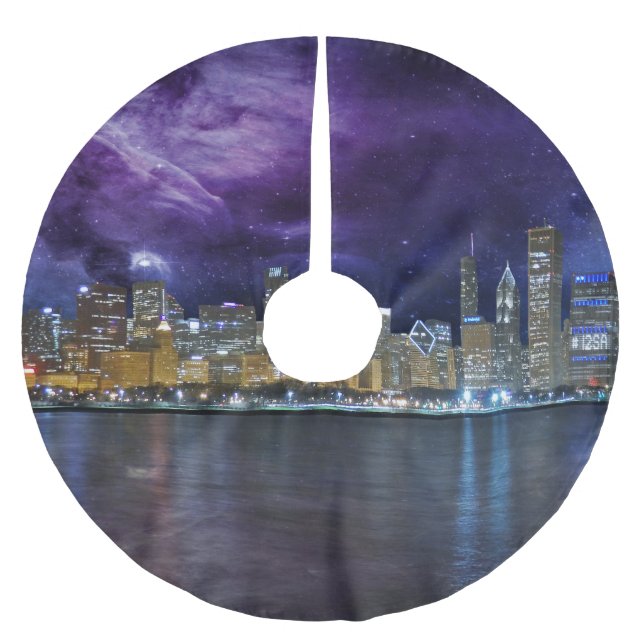 Spacey Chicago Skyline Brushed Polyester Tree Skirt (Front)