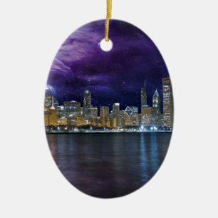 Spacey Chicago Skyline Ceramic Ornament