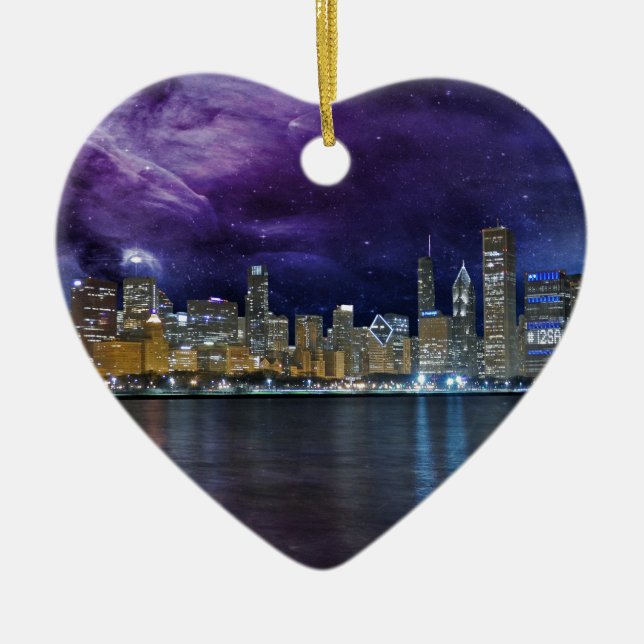 Spacey Chicago Skyline Ceramic Ornament (Front)