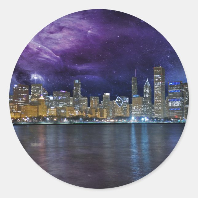 Spacey Chicago Skyline Classic Round Sticker (Front)
