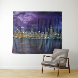 Spacey Chicago Skyline Tapestry