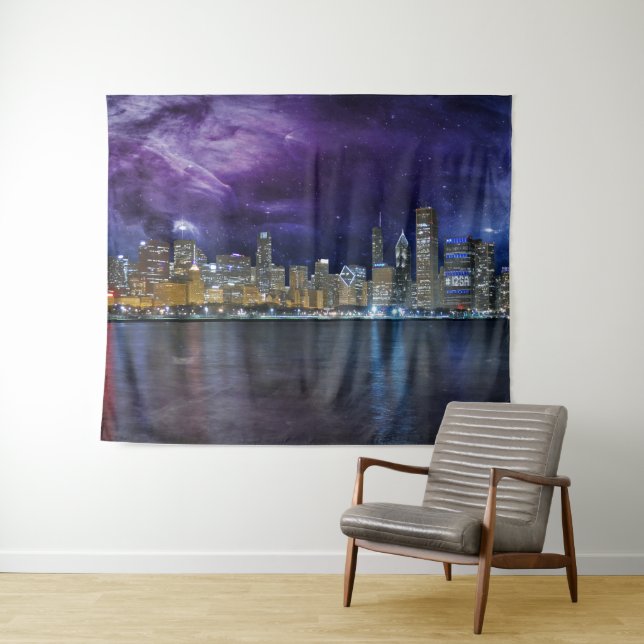 Spacey Chicago Skyline Tapestry (In Situ (Horizontal))