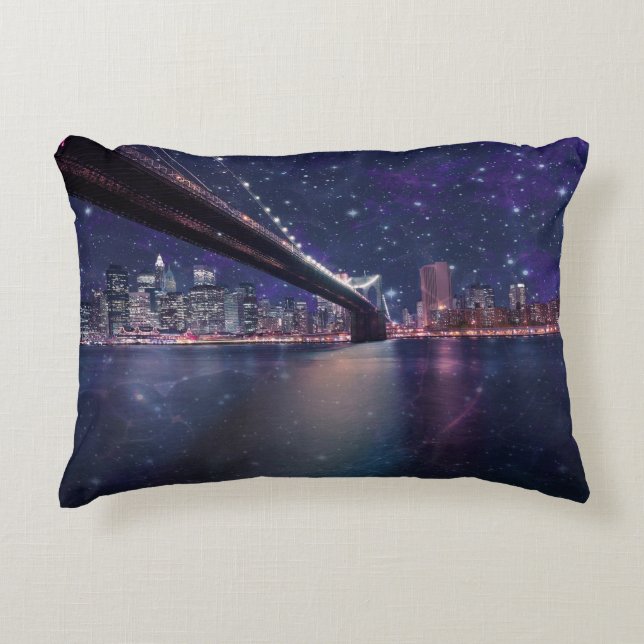 Spacey Manhattan Skyline Accent Pillow (Front)
