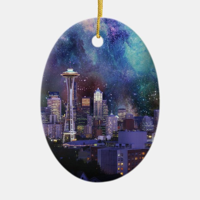 Spacey Seattle Ceramic Ornament (Front)